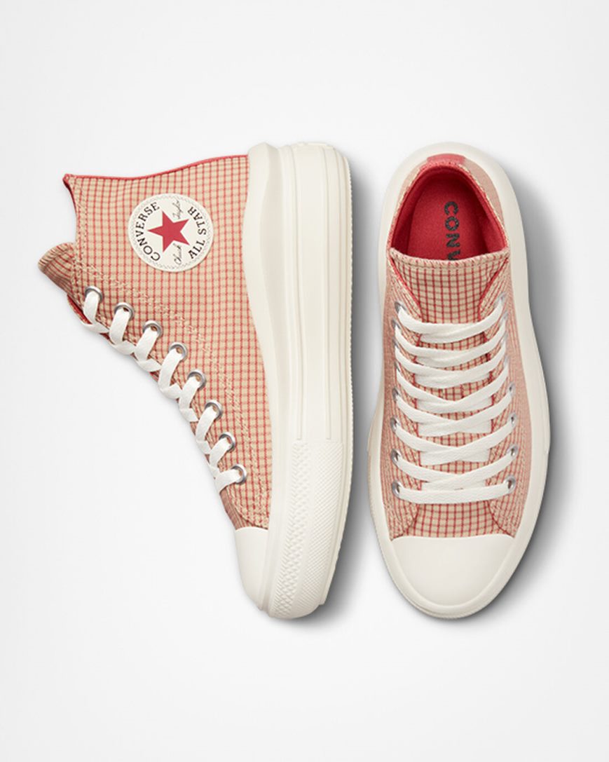 Women's Converse Chuck Taylor All Star Move Checkered High Top Platform Shoes Apricot | AU 1E498V
